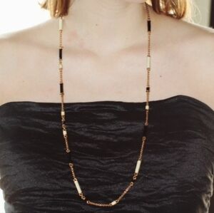 Kate Spade NY Black Gold Ivory "Bar None" Scatter Necklace Station Long Chain